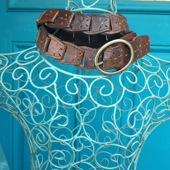 Genuine Leather Belt Metal Studs Embossed Tooled  Cut Outs Reversable main image 5